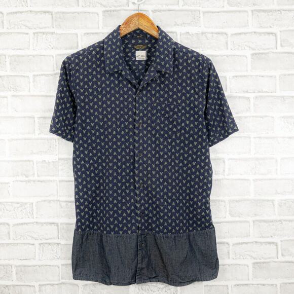 ALL SAINTS  Rikka Camp Collar Shirt Blue print short sleeve Men's Sz Small - Picture 1 of 6